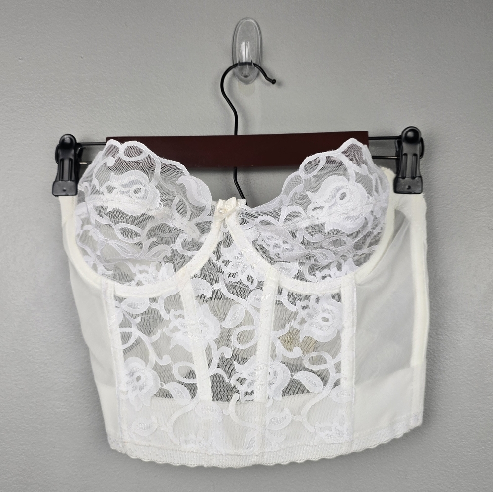 Vintage Victoria's Secret White Lace Sheer Corset Boning Bustier Womens 34C